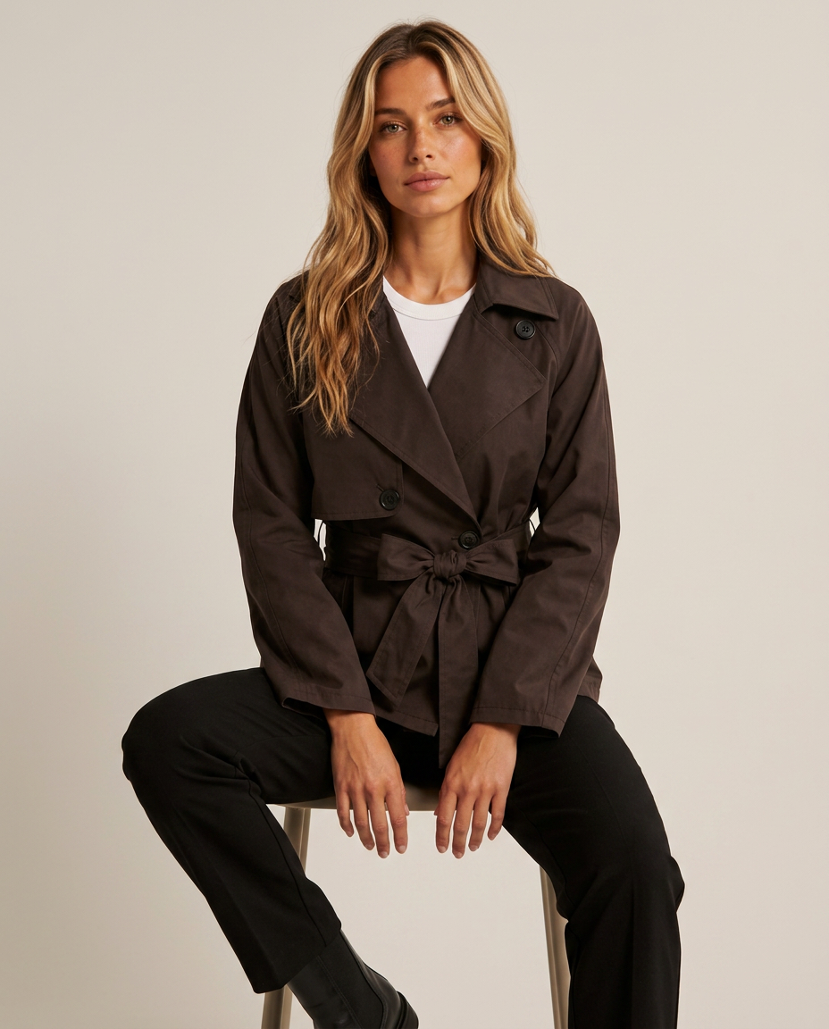 Bella Novelle korte trenchcoat, zittend