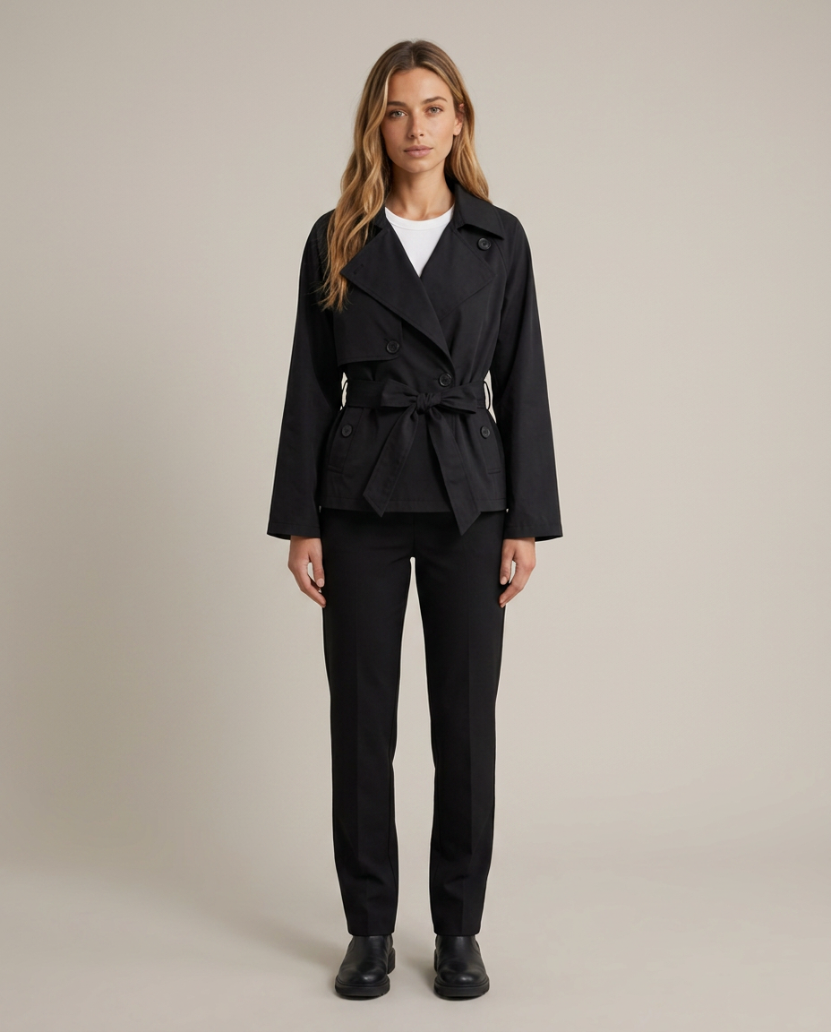 Bella Novelle korte trenchcoat in zwart