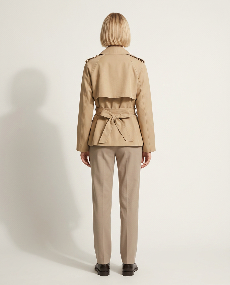 Bella Novelle korte trenchcoat met stormflap, achteraanzicht