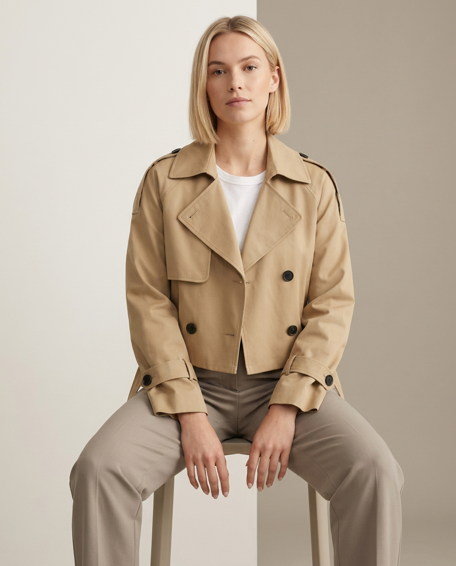 Bella Novelle korte trenchcoat, zittend