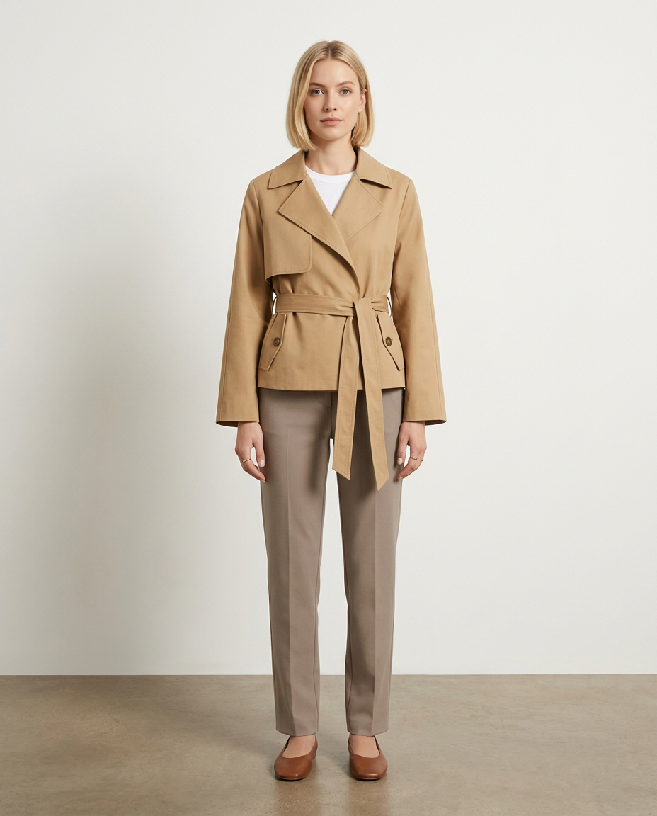 Bella Novelle korte trenchcoat met stormflap, vooraanzicht