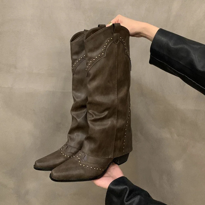 Bella Novelle kniehoge laarzen in westernstijl, productfoto van het paar