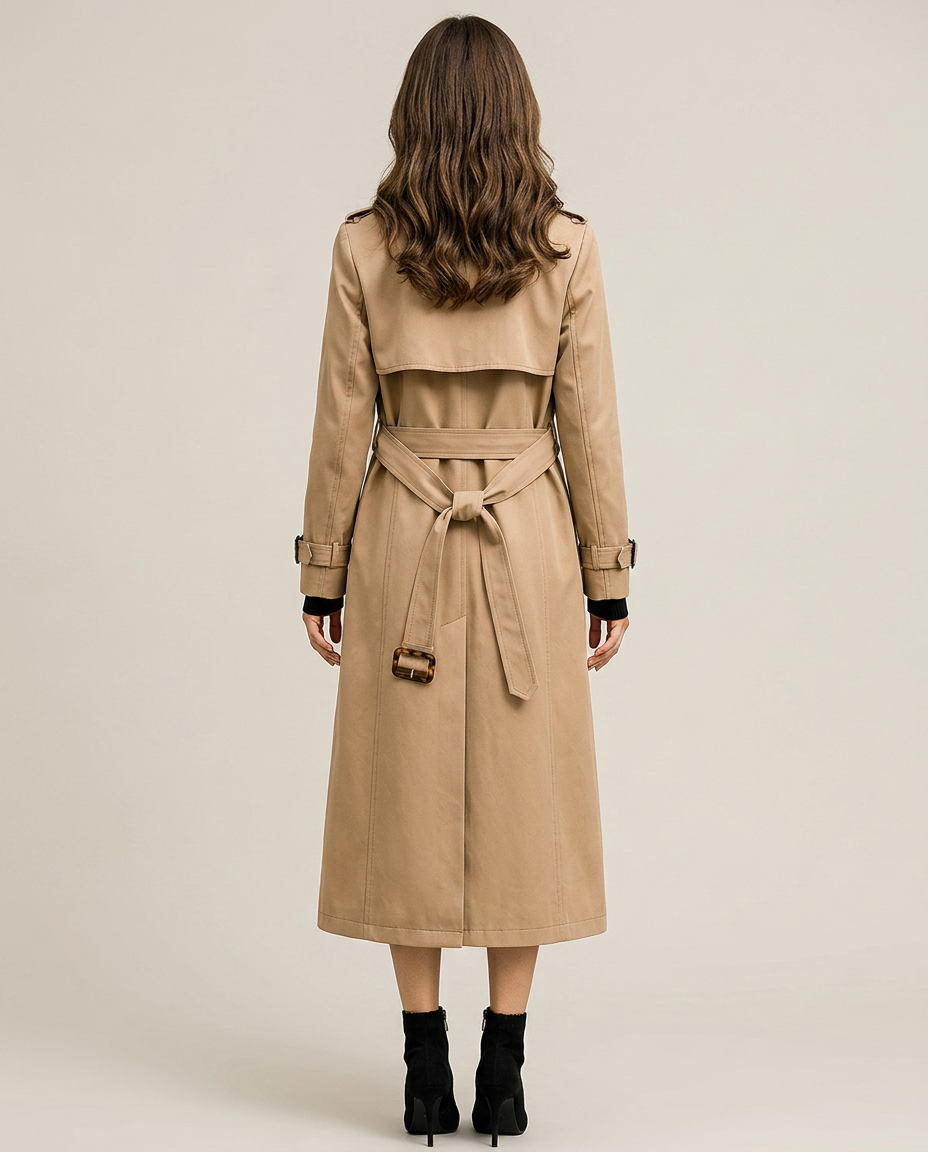 Bella Novelle lange trenchcoat, achteraanzicht