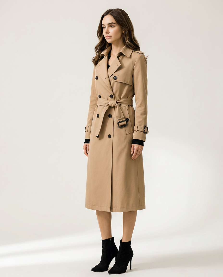 Bella Novelle lange trenchcoat, zijaanzicht