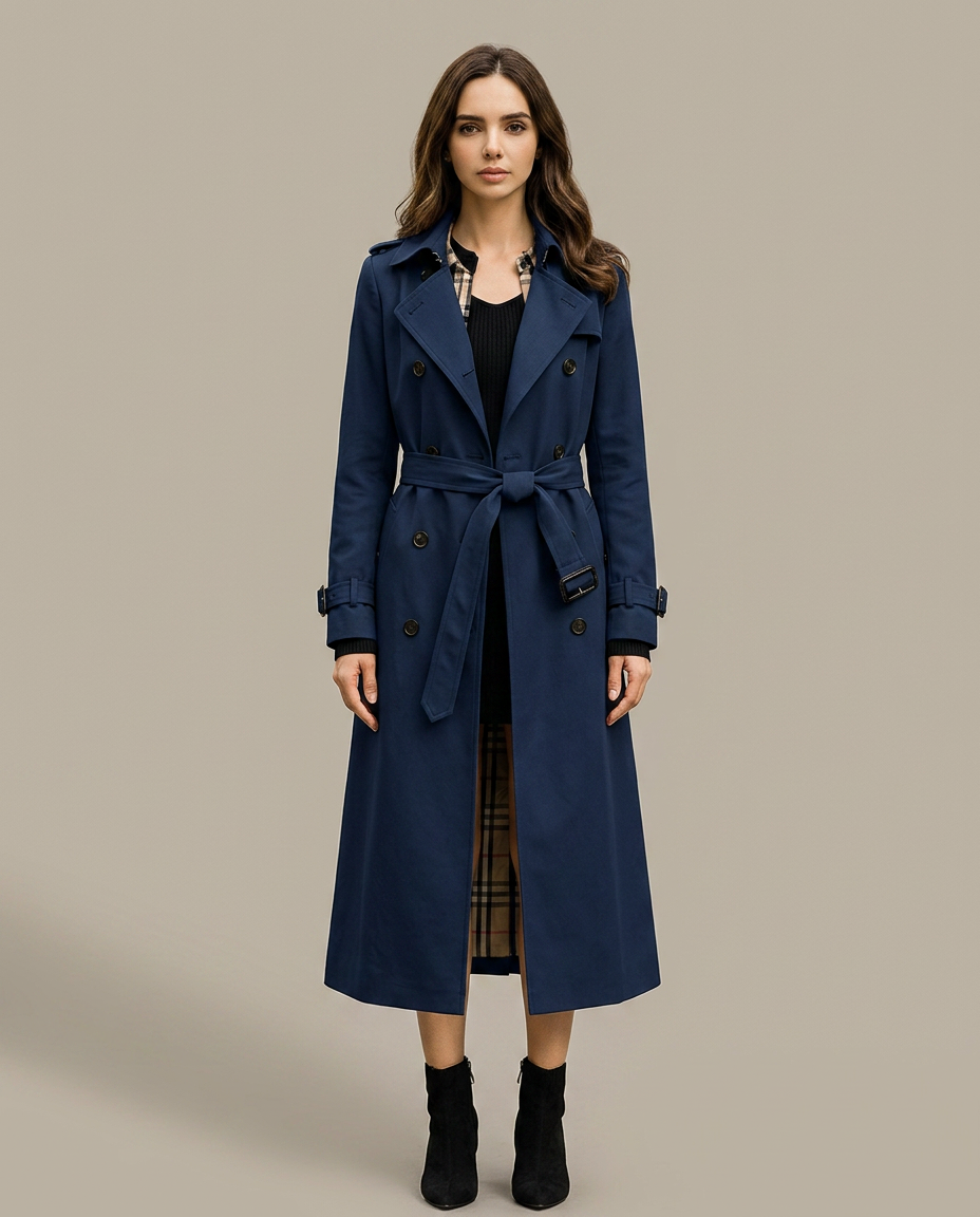 Bella Novelle lange trenchcoat in marineblauw