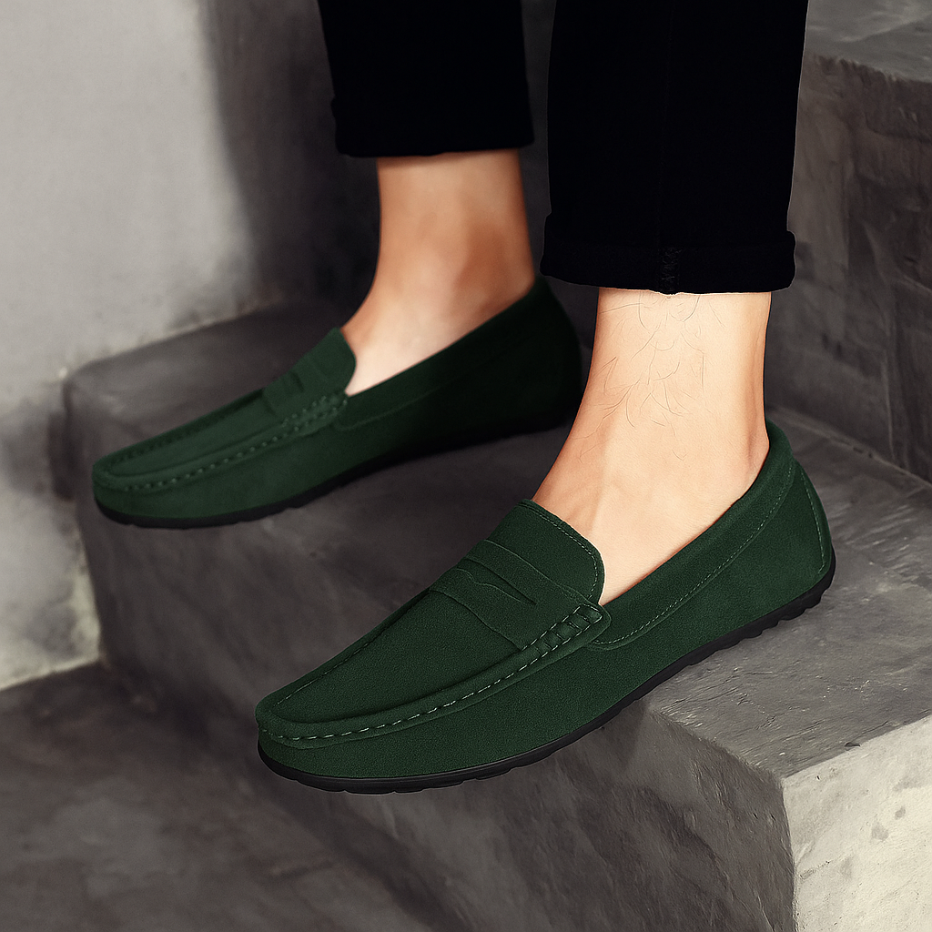 Bella Novelle suède loafers voor dames in donkergroen