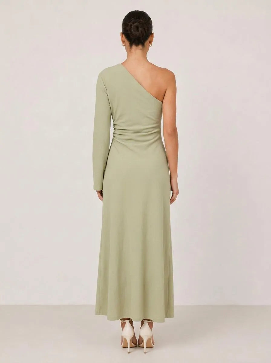 Bella Novelle one-shoulder maxi jurk, achteraanzicht