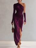 Bella Novelle one-shoulder maxi jurk met split in paars