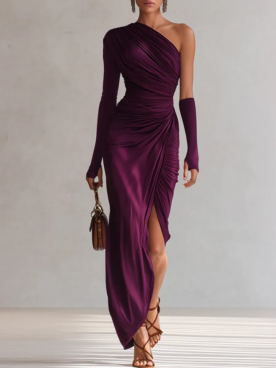 Bella Novelle one-shoulder maxi jurk met split in paars