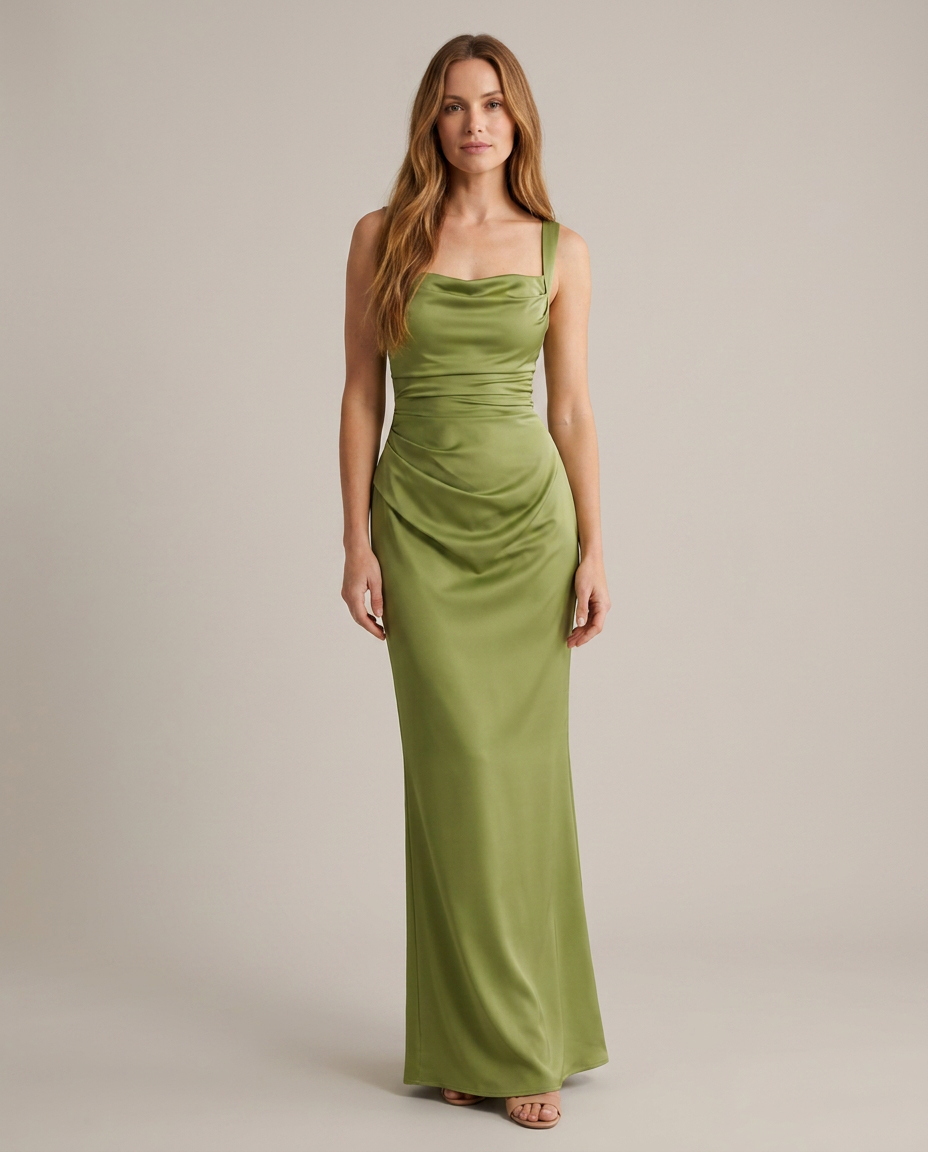 Bella Novelle satijnen maxi-jurk, staand