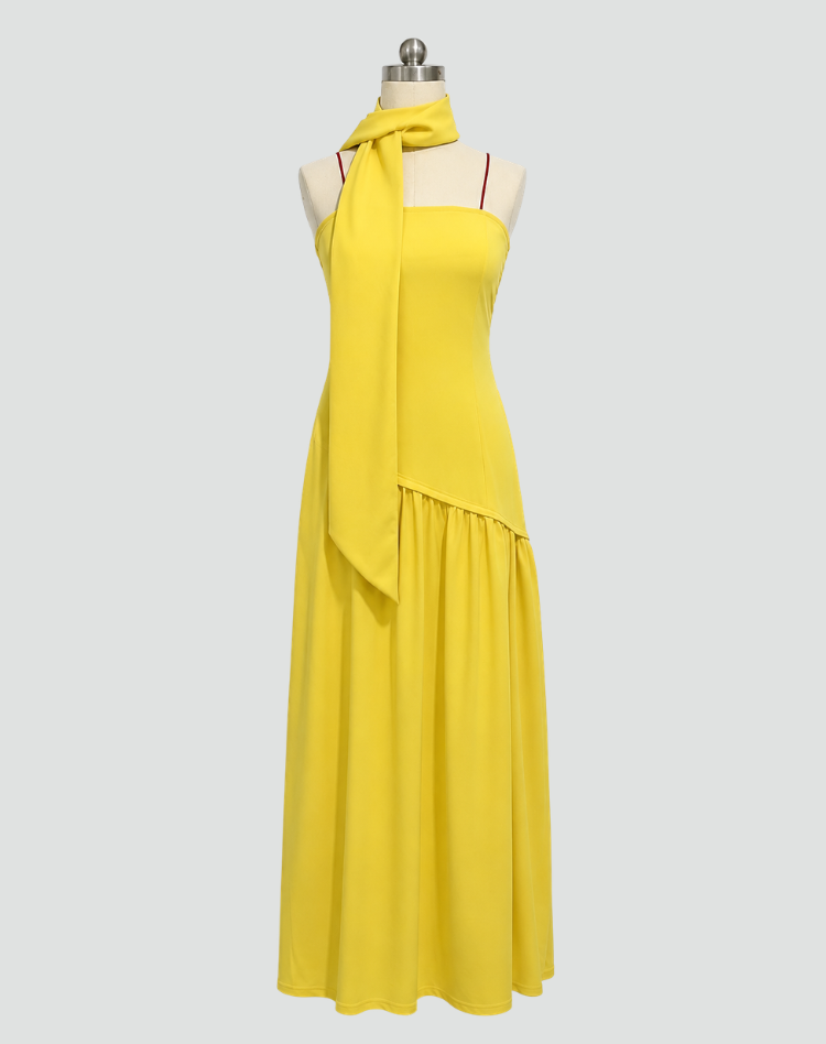 Bella Novelle strapless maxi galajurk met korset en sjaal, productfoto