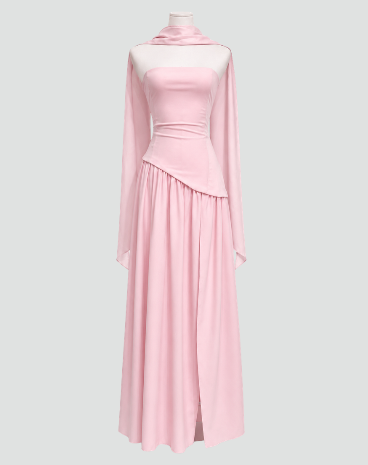 Bella Novelle strapless maxi galajurk met korset en sjaal, productfoto
