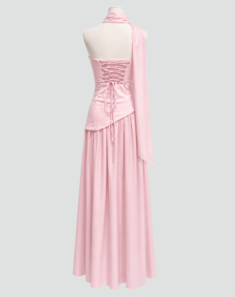 Bella Novelle strapless maxi galajurk met korset en sjaal, productfoto