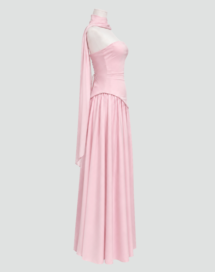 Bella Novelle strapless maxi galajurk met korset en sjaal, productfoto