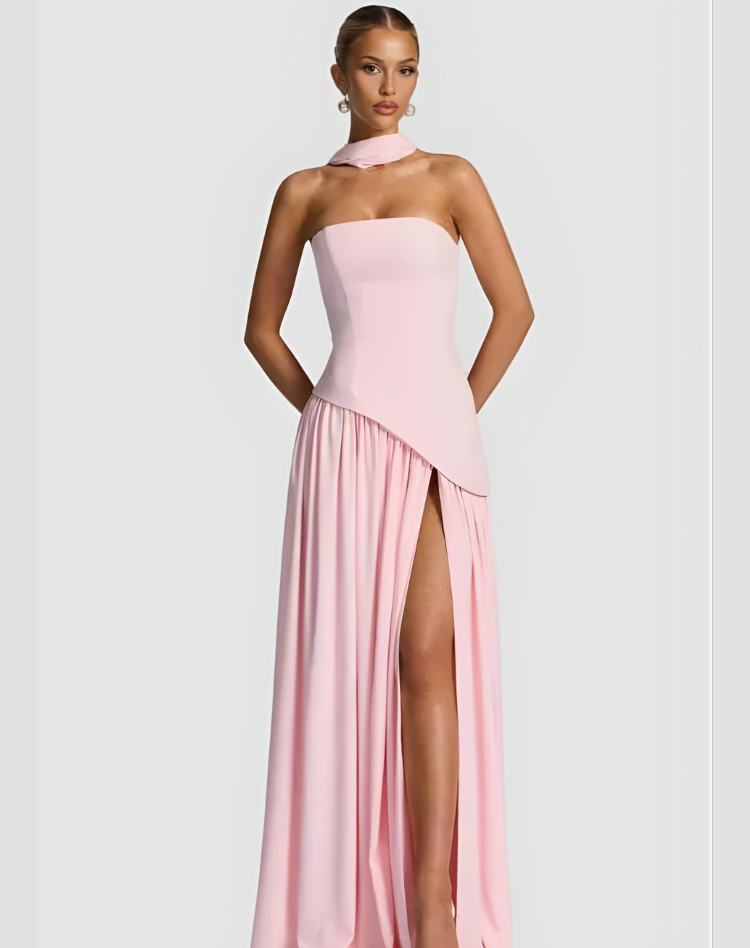 Bella Novelle strapless maxi galajurk met korset en sjaal, productfoto