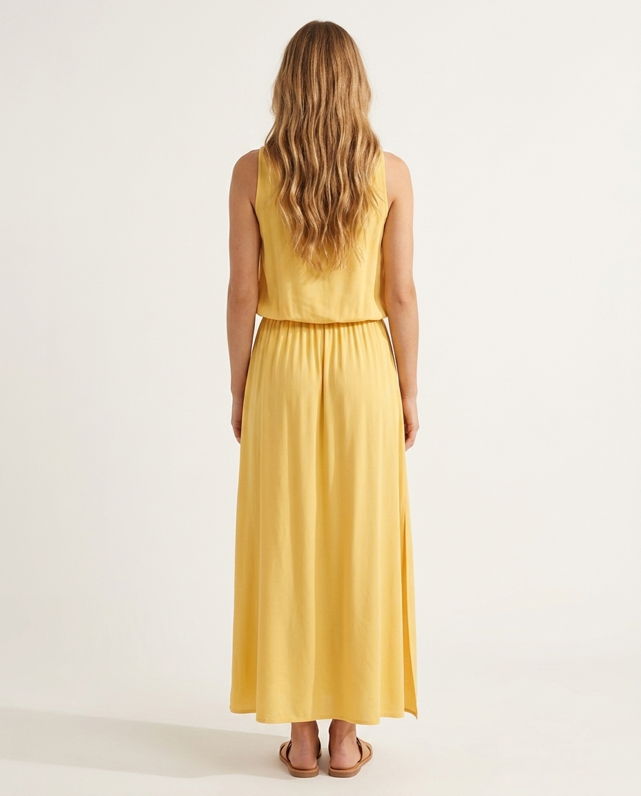 Boho maxi-jurk geel - achteraanzicht
