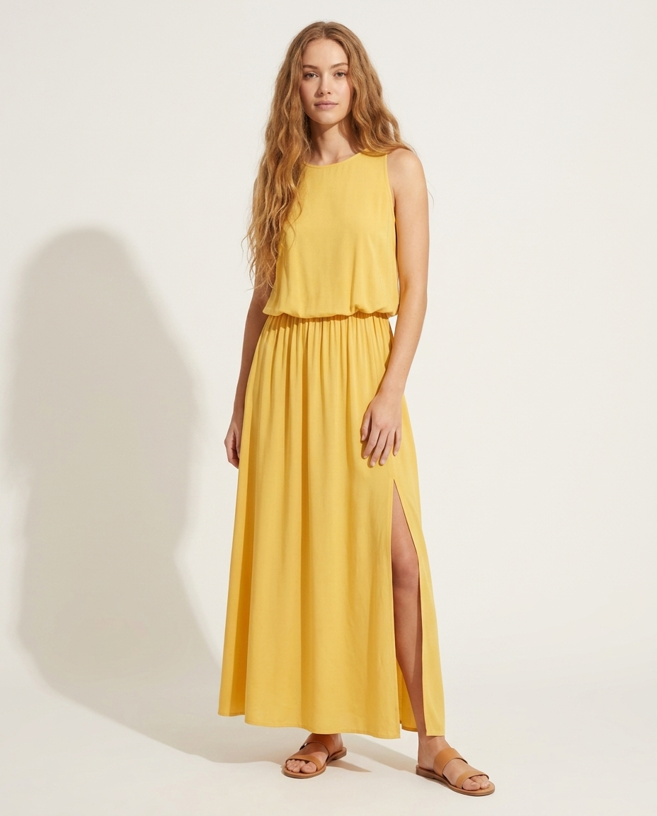 Boho maxi-jurk geel - staande pose