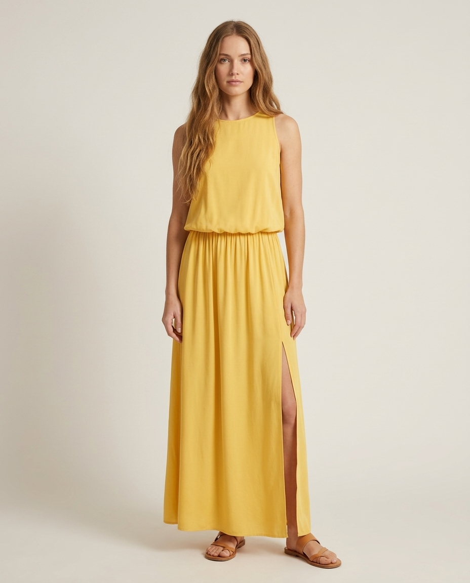 Boho maxi-jurk geel - vooraanzicht