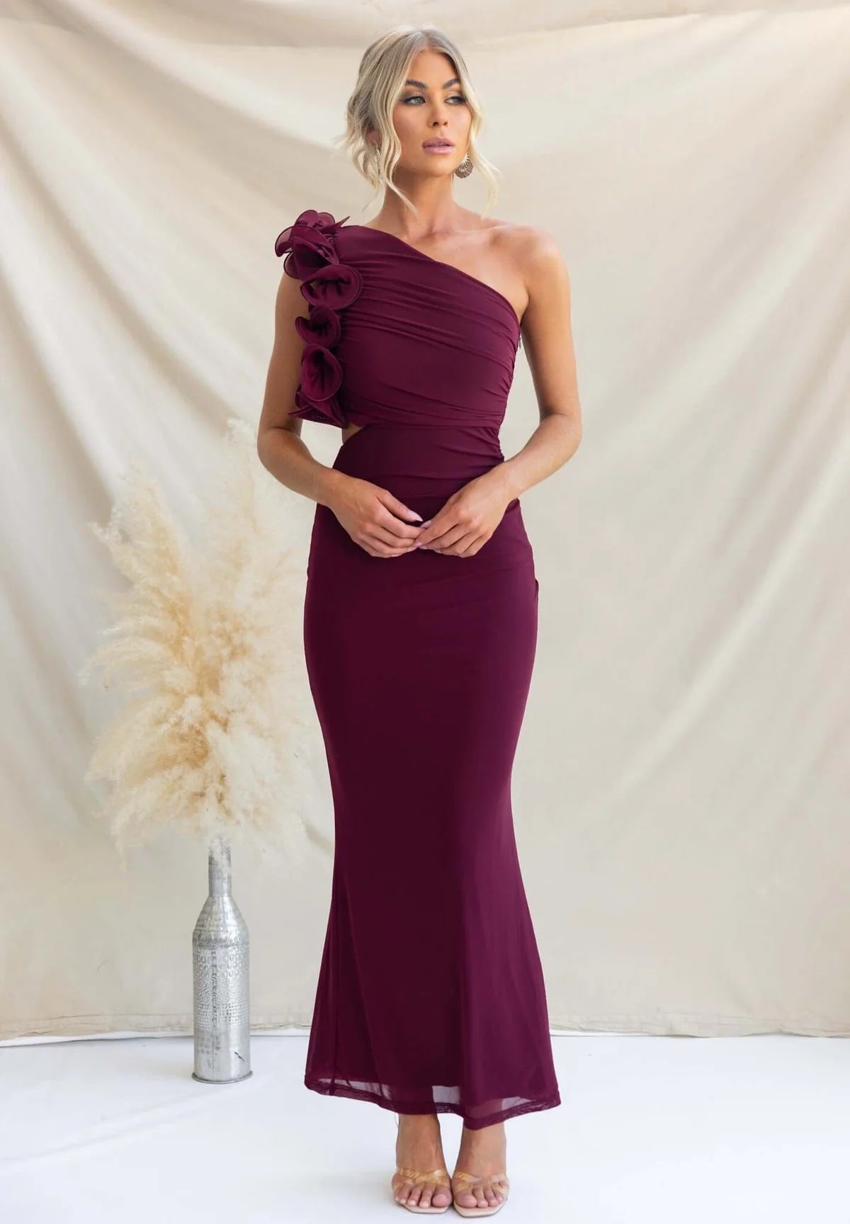 Bella Novelle maxi-jurk in Bordeauxrood