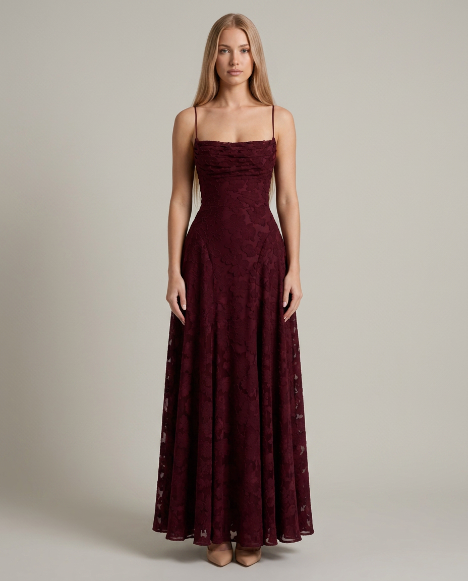 Bella Novelle maxi-jurk met bloemenprint in bordeauxrood