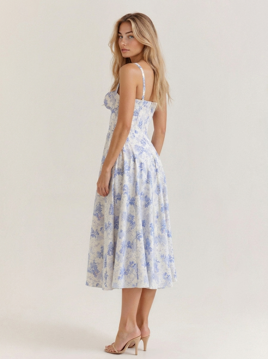 Bella Novelle midi jurk met korsetlijfje en split, productfoto