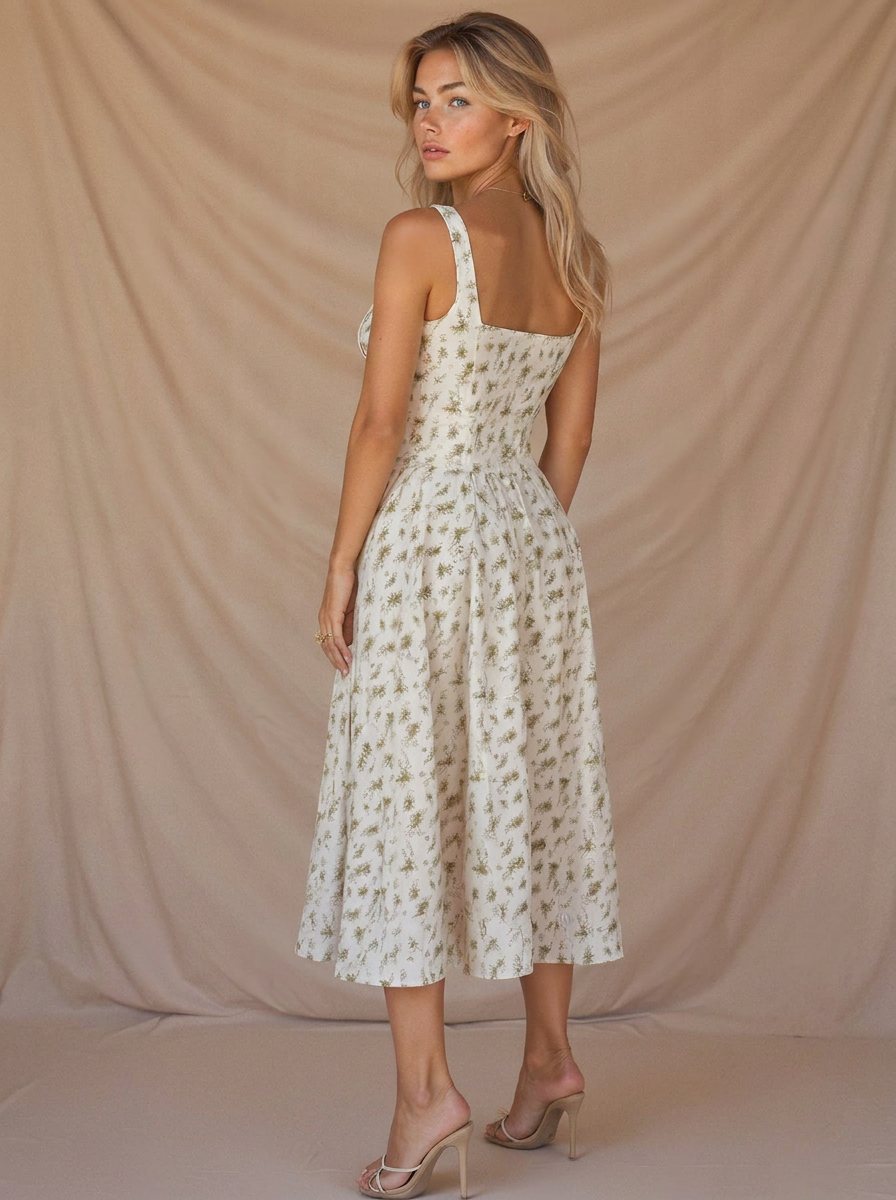 Bella Novelle midi jurk met korsetlijfje en split, productfoto