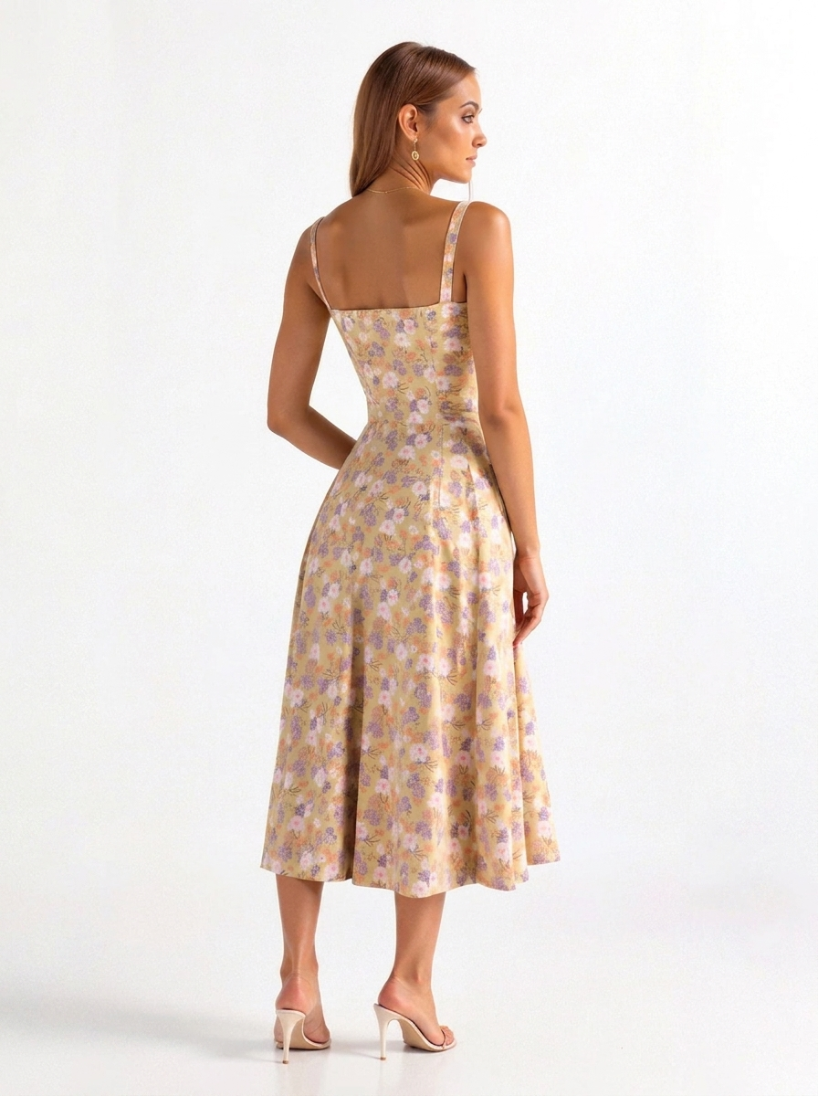 Bella Novelle midi jurk met korsetlijfje en split, productfoto