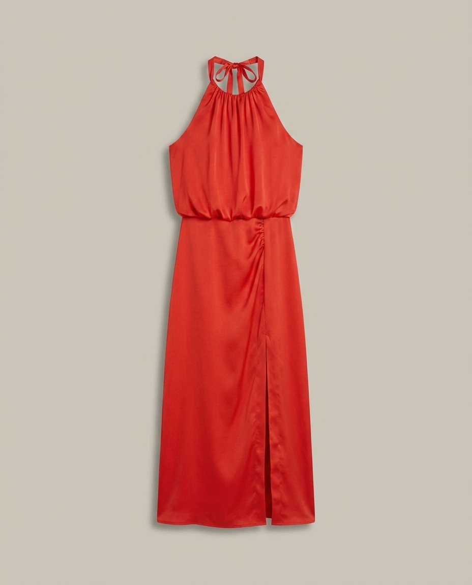 Midi-jurk neckholder rood productfoto