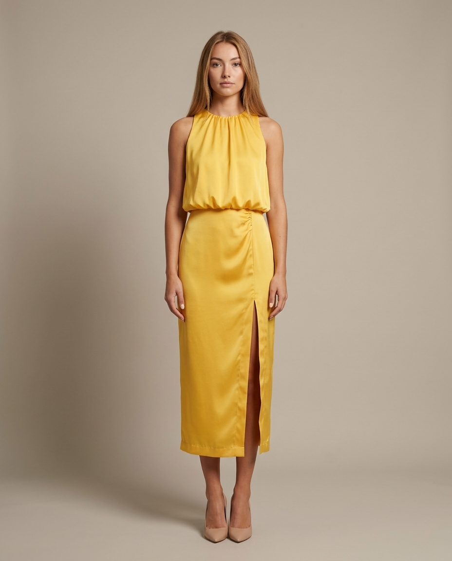 Midi-jurk neckholder geel
