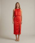 Midi-jurk neckholder rood vooraanzicht