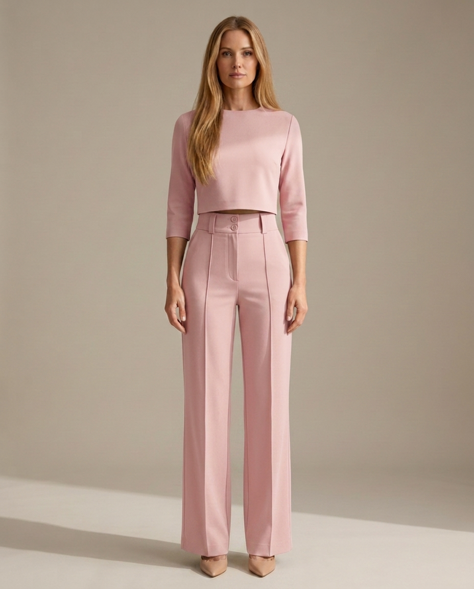 Minimalistisch top met wijde broek set in roze