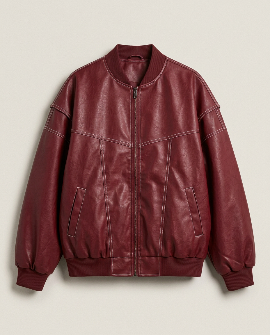Oversized bomberjack bordeauxrood productfoto
