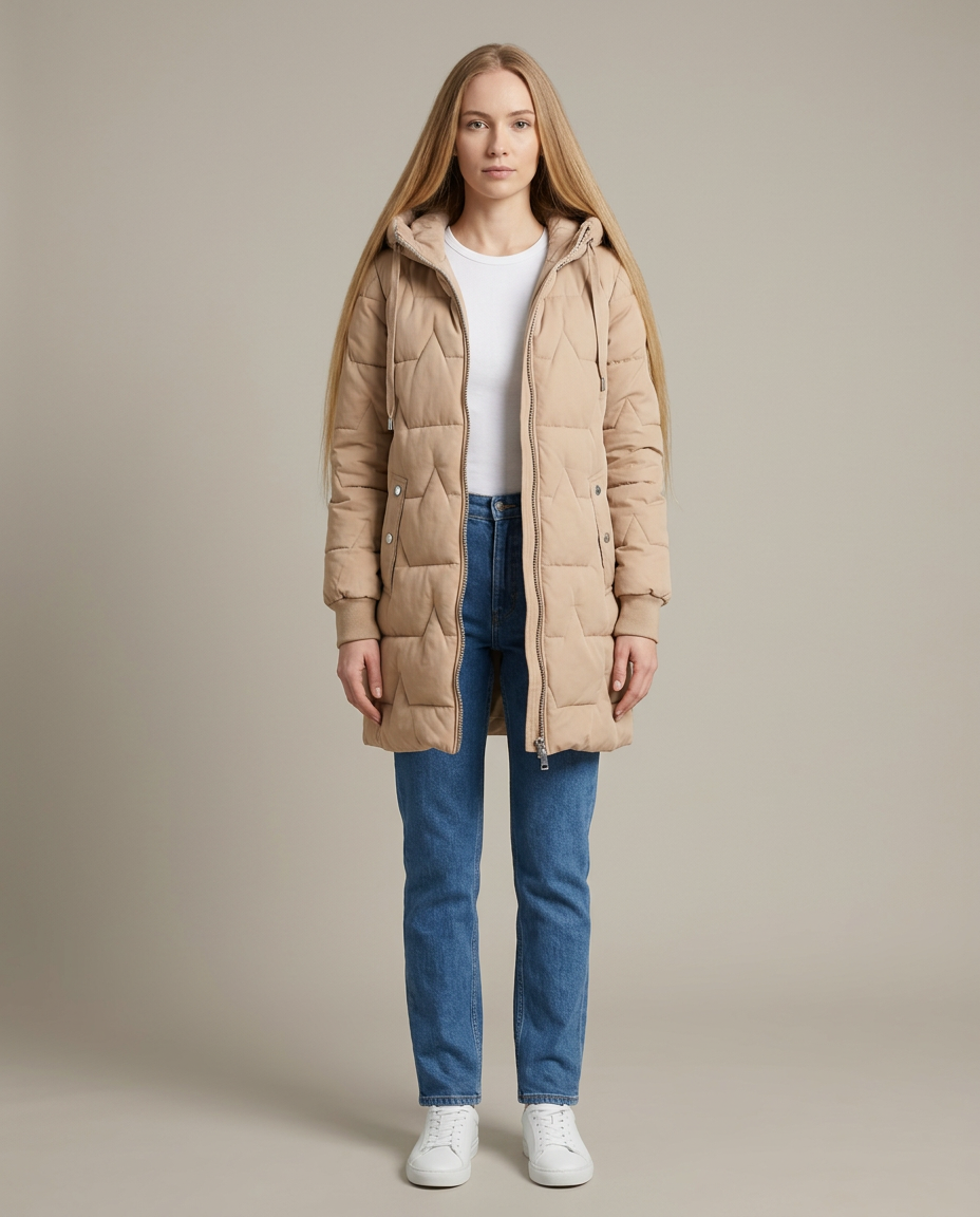 Bella Novelle gewatteerde puffer jas in beige