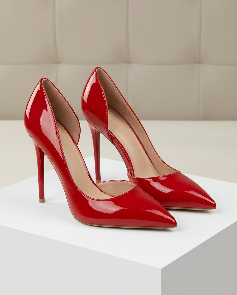 Rode pumps lakleerlook met naaldhak