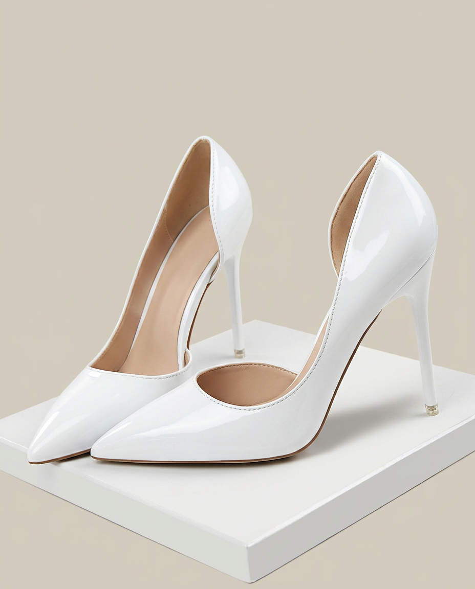 Witte pumps lakleerlook met naaldhak