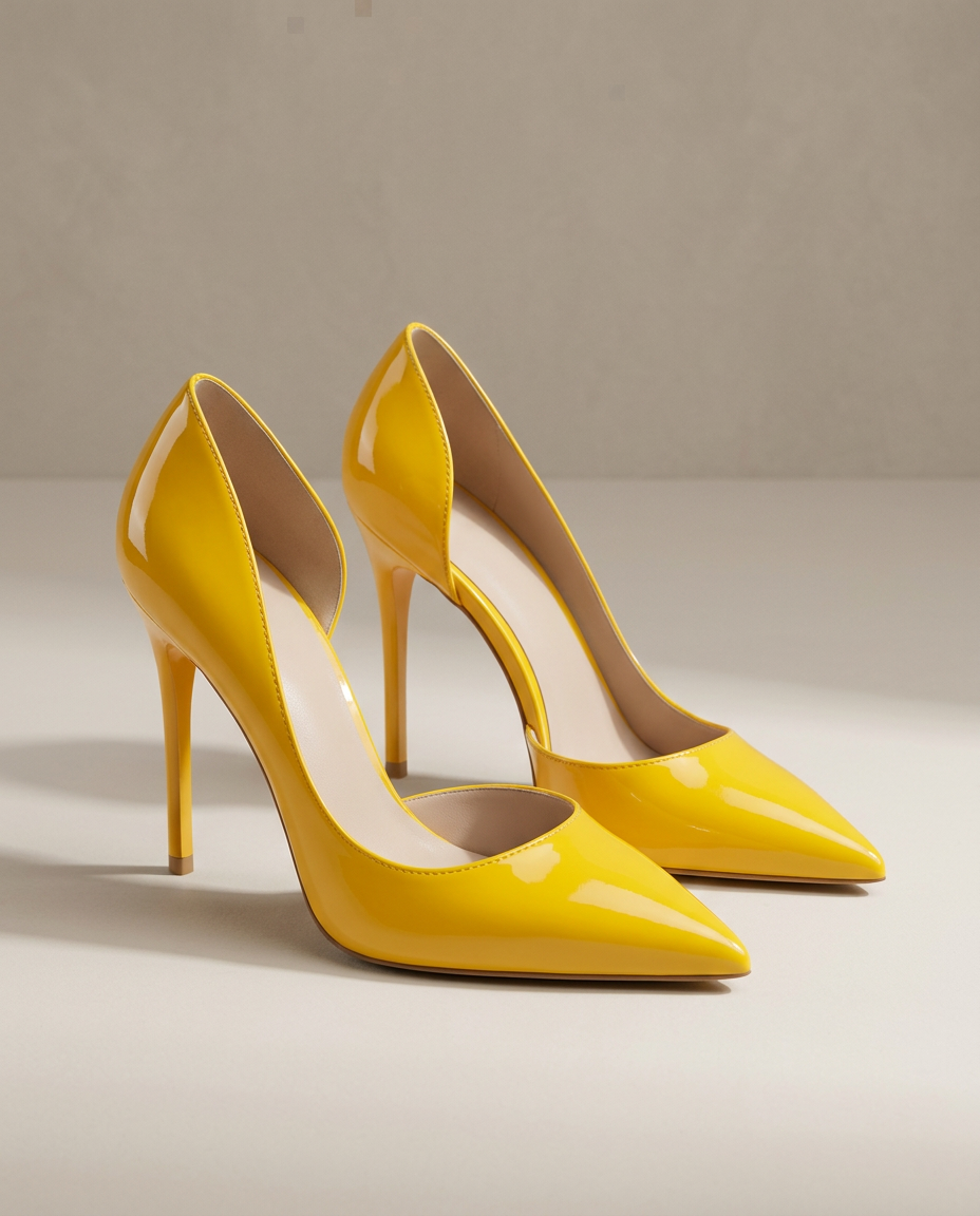 Gele pumps lakleerlook met naaldhak