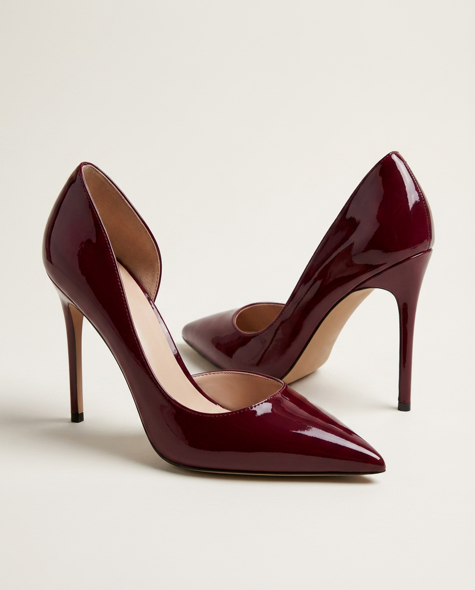 Bordeauxrode pumps lakleerlook met naaldhak