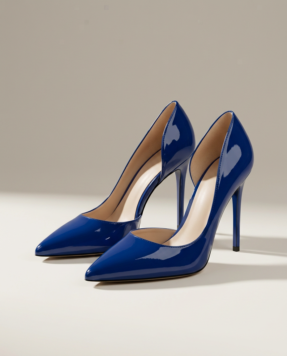 Blauwe pumps lakleerlook met naaldhak