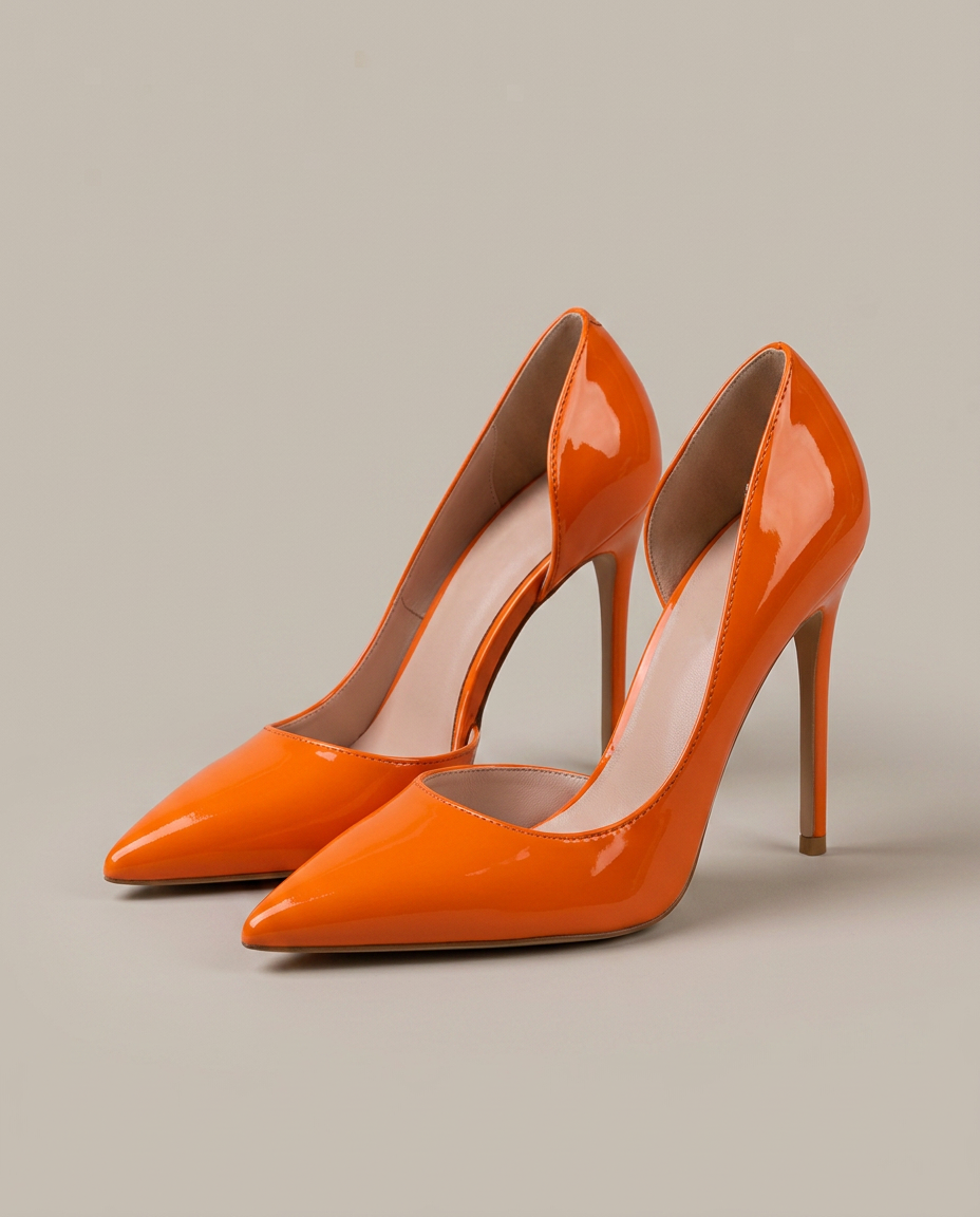 Oranje pumps lakleerlook met naaldhak