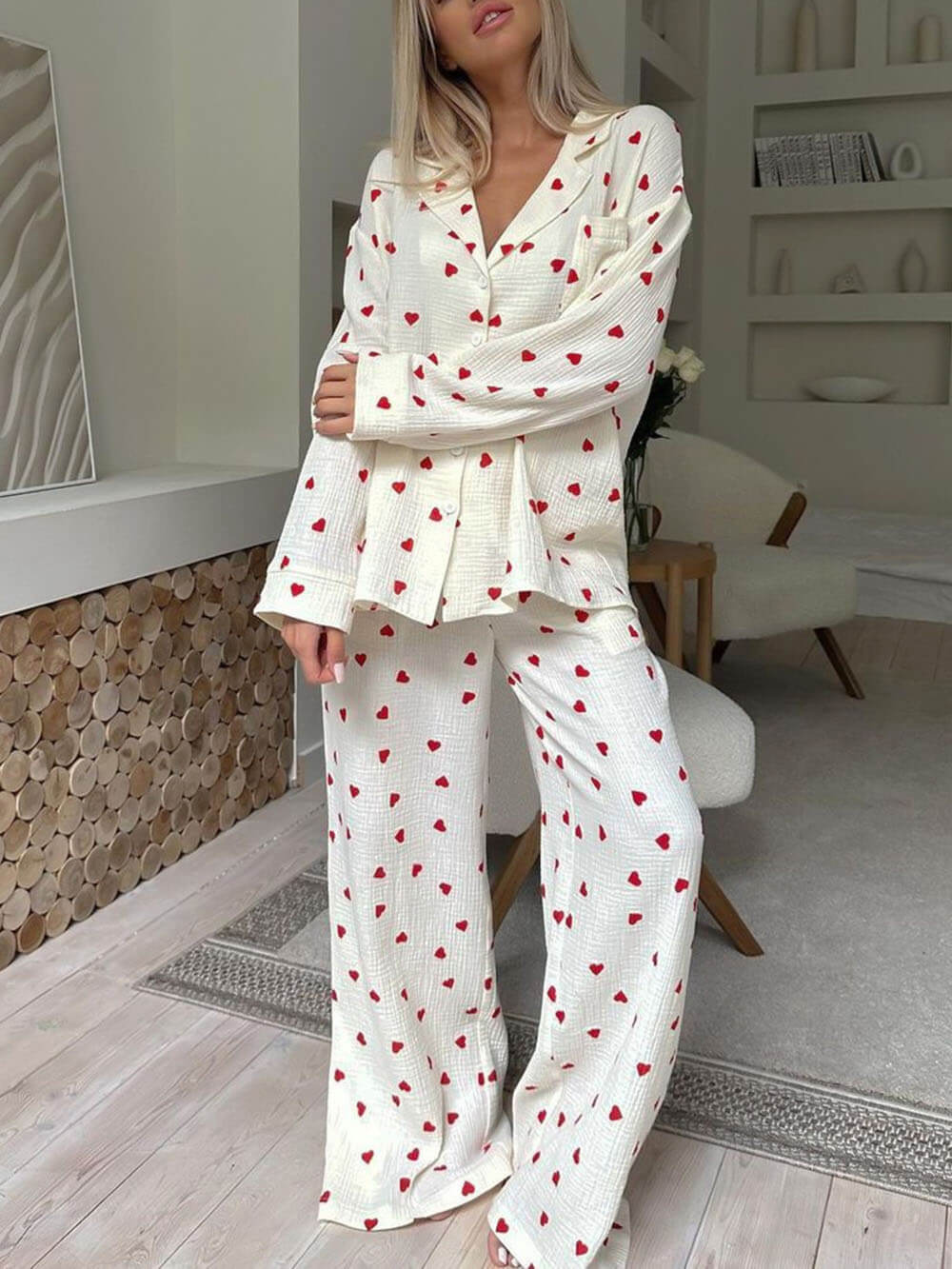 Bella Novelle pyjama met hartjesprint dames, productfoto 2