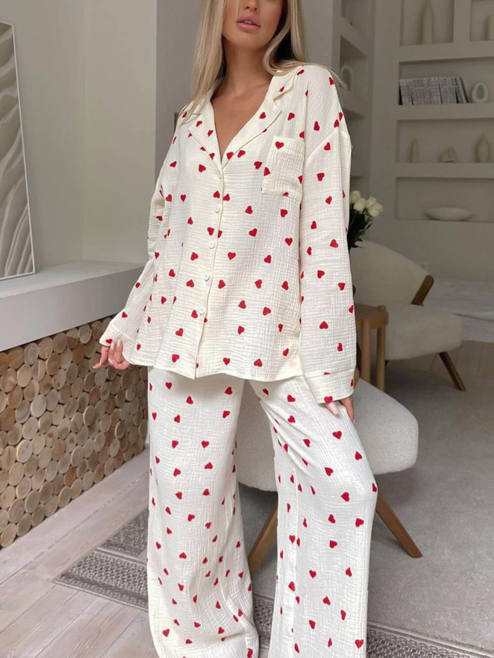 Bella Novelle pyjama met hartjesprint dames, productfoto 3