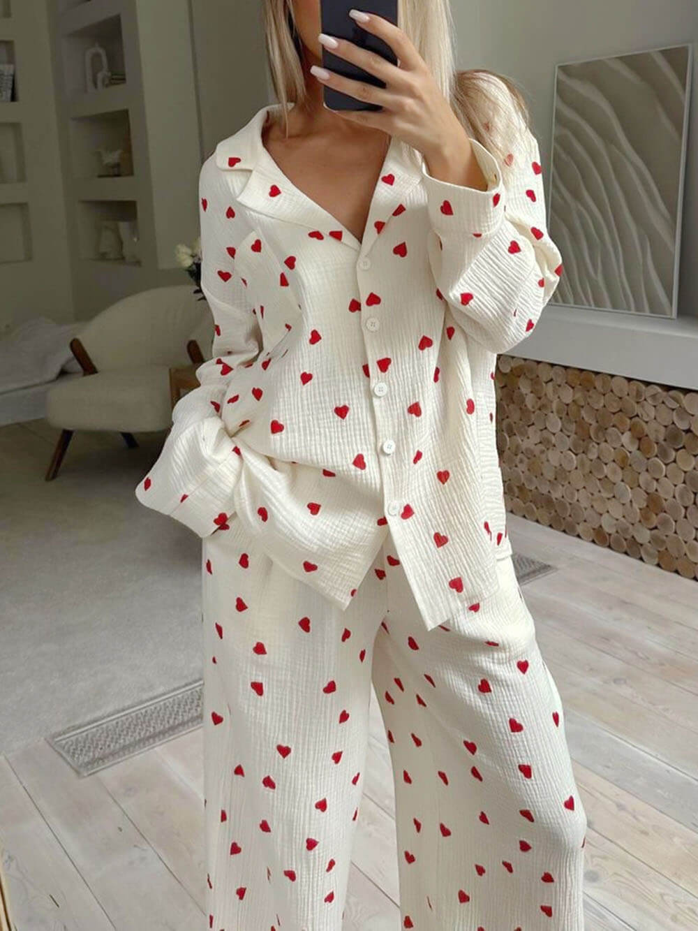 Bella Novelle pyjama met hartjesprint dames, productfoto 4