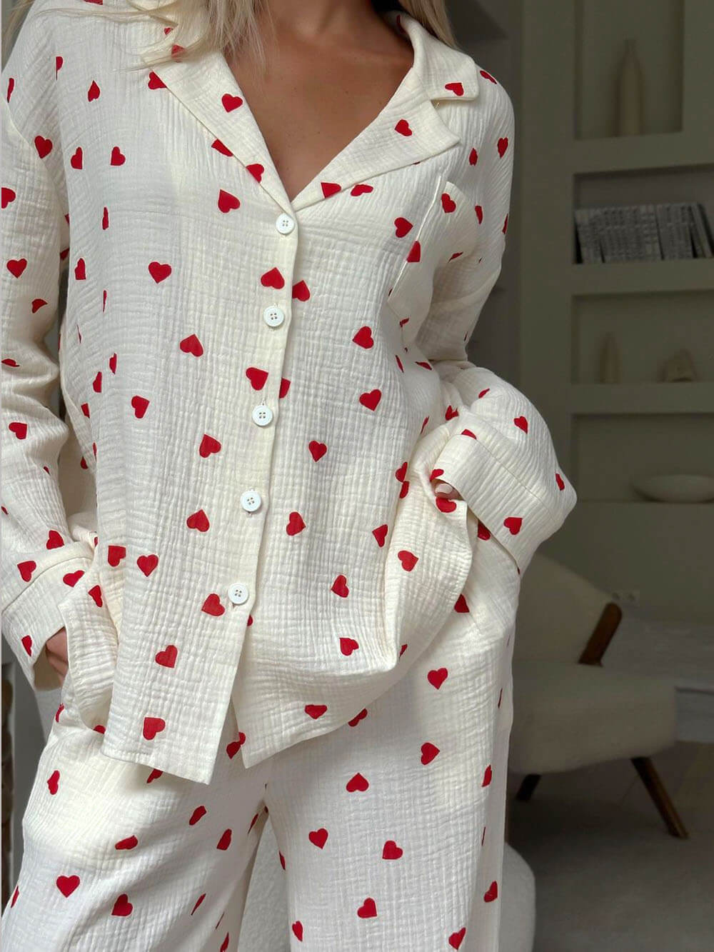Bella Novelle pyjama met hartjesprint dames, productfoto 5