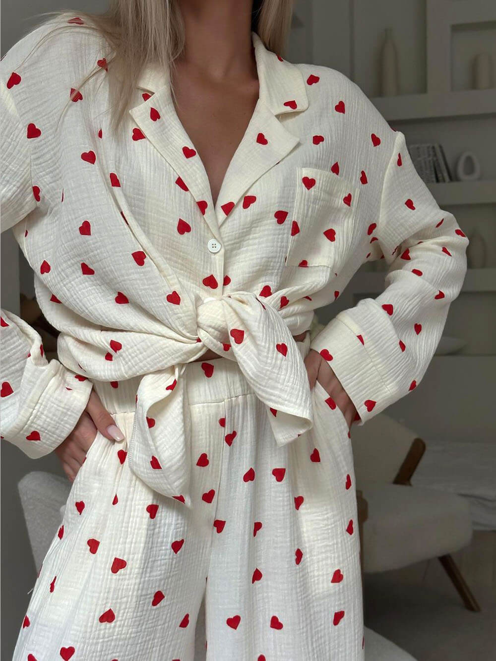 Bella Novelle pyjama met hartjesprint dames, productfoto 6