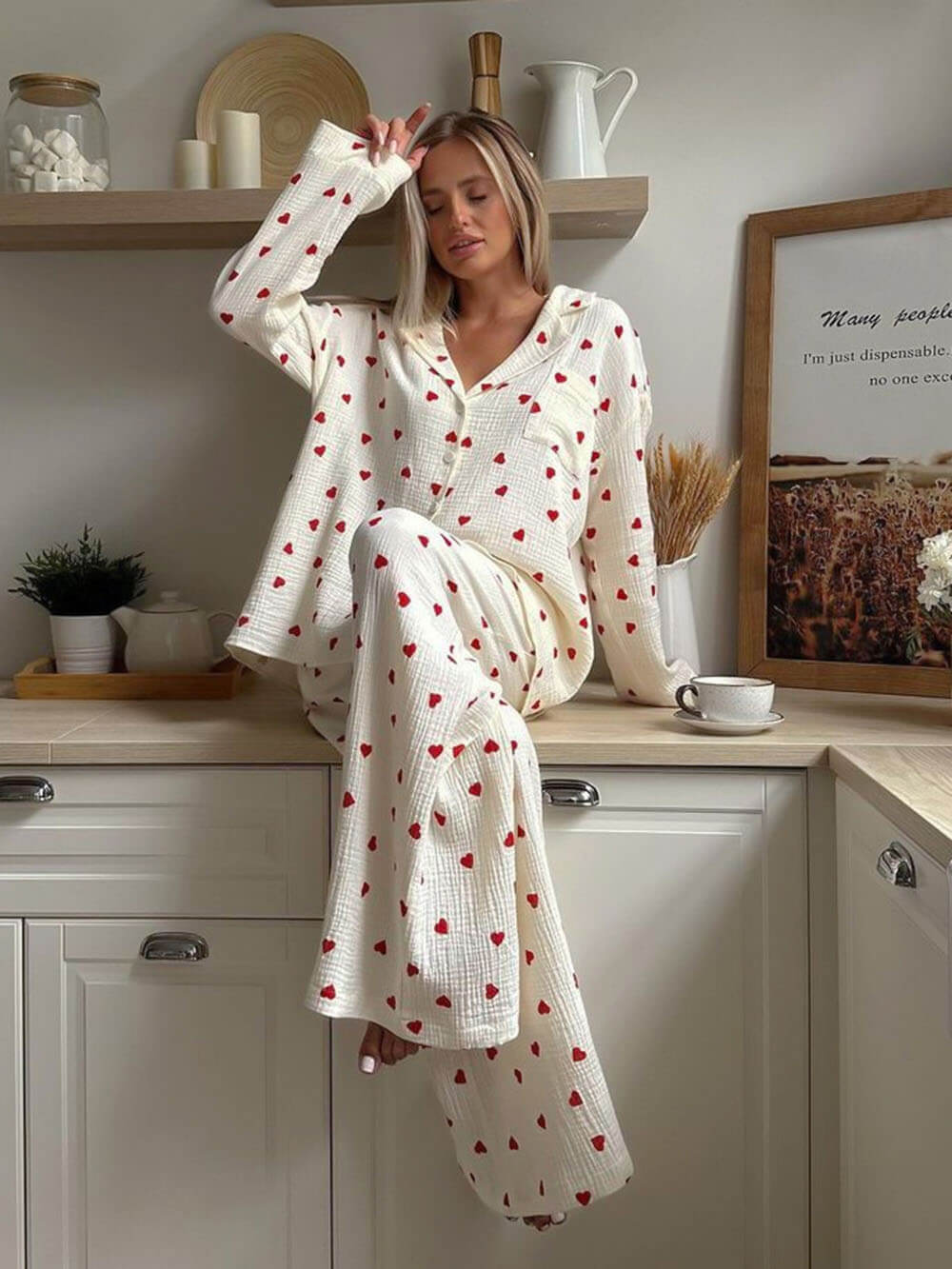 Bella Novelle pyjama met hartjesprint dames, productfoto 1