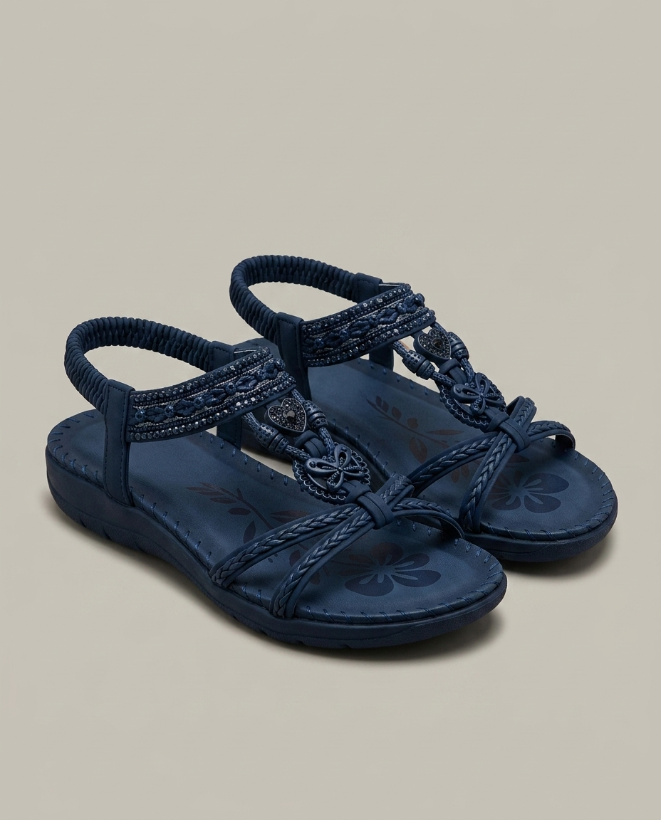 Bella Novelle comfortsandalen met bloemdetail in marineblauw
