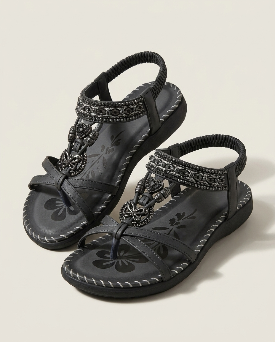 Bella Novelle comfortsandalen met bloemdetail in zwart