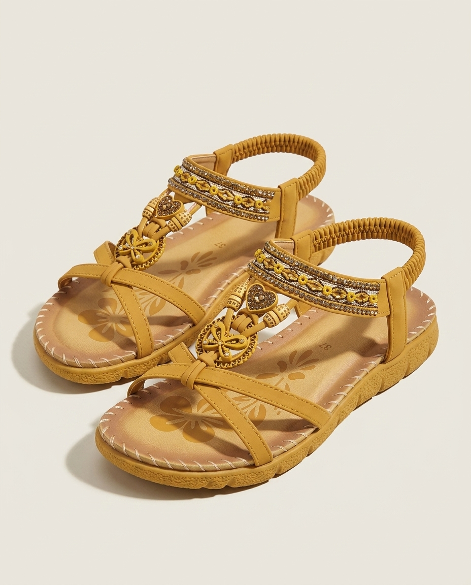 Bella Novelle comfortsandalen met bloemdetail in geel
