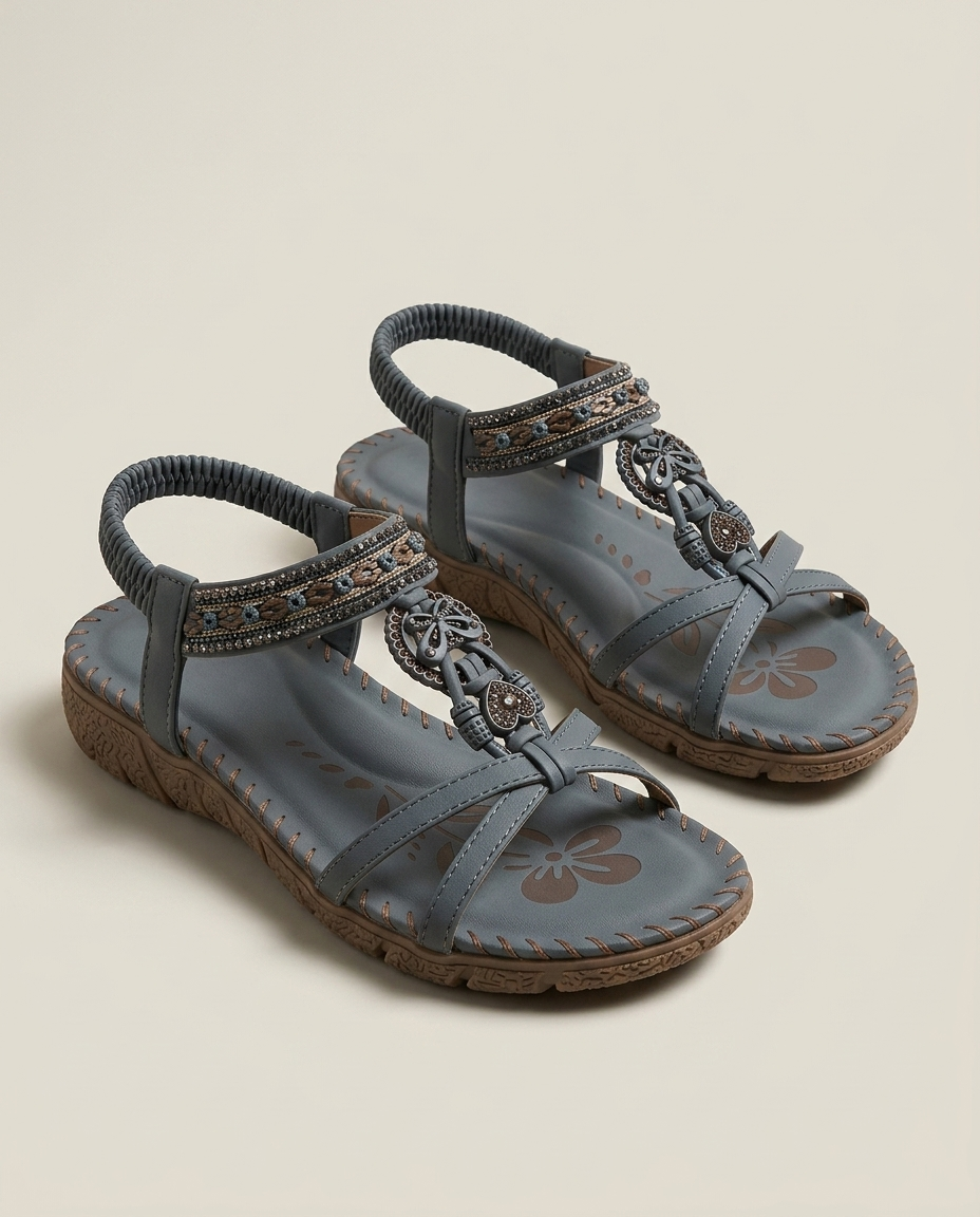 Bella Novelle comfortsandalen met bloemdetail in blauw