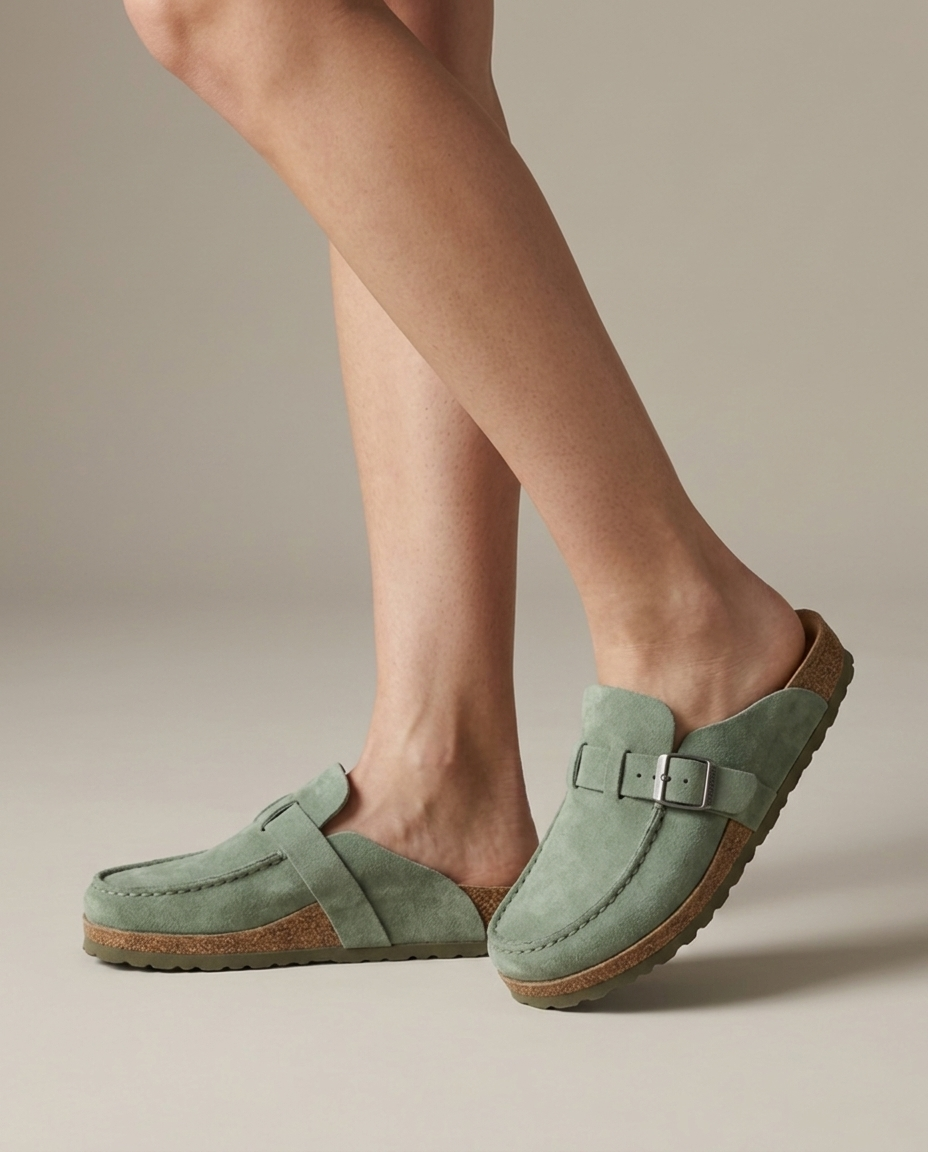 Bella Novelle sandalen in groen, zijaanzicht gedragen